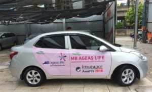 Quảng cáo trên xe ô tô cá nhân cho Bảo hiểm MB Ageas Life
