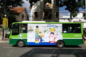 Dầu ăn Kiddy dán quảng cáo tràn kính xe bus tại TPHCM