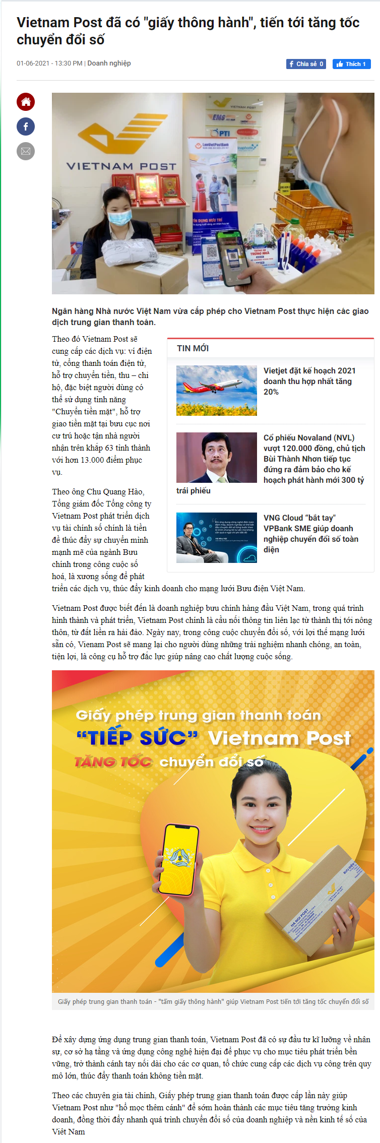 Vietnam Post đăng bài PR trên CafeF