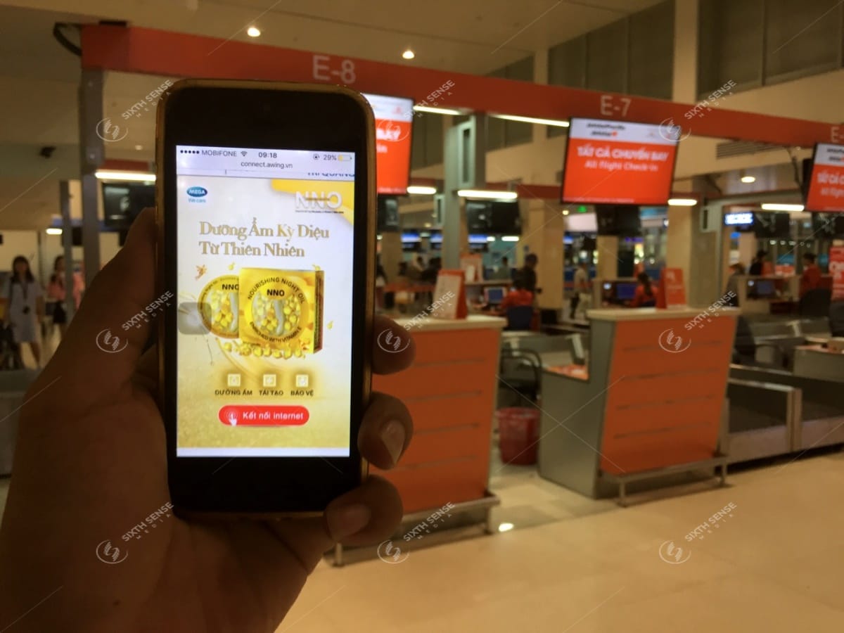 Quảng cáo wifi marketing tại sân bay cho Viên dưỡng da NNO
