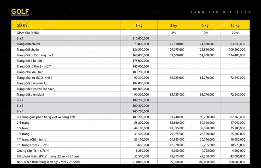 Báo giá quảng cáo tạp chí Golf & Life