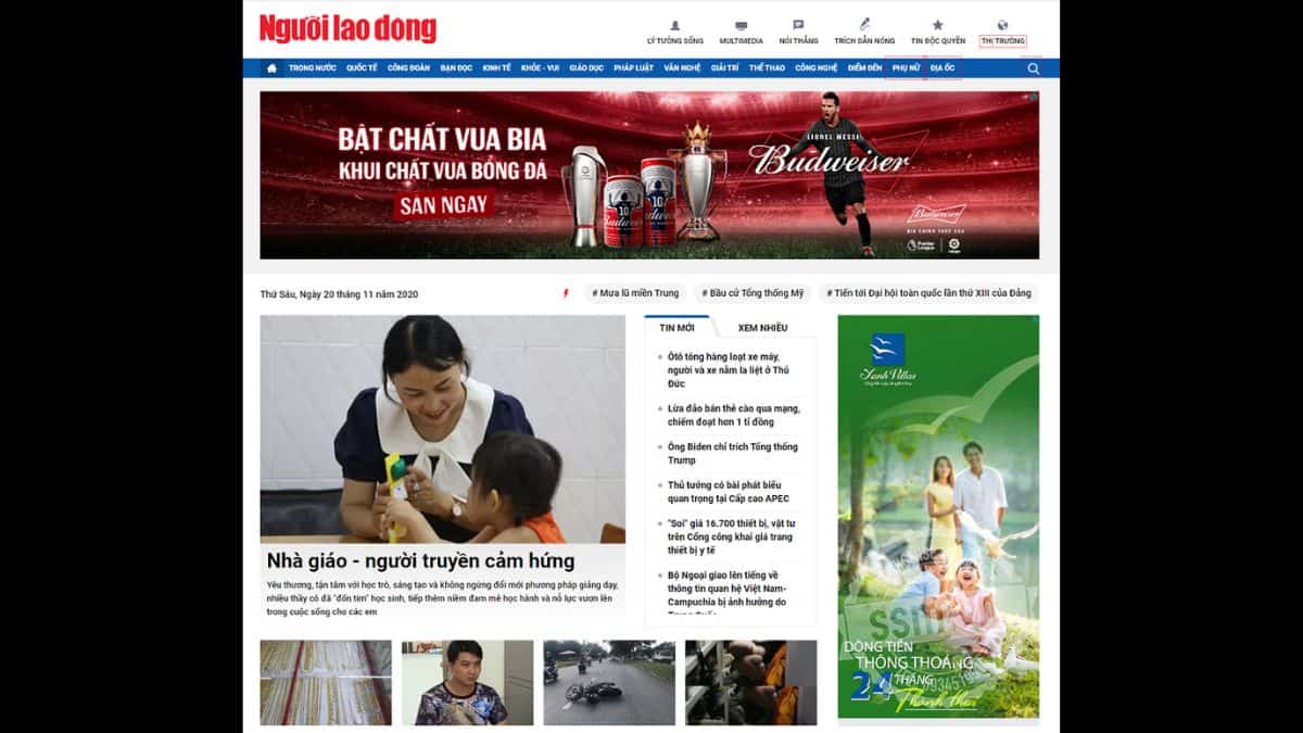 Bảng giá quảng cáo trên báo Người Lao Động (Nld.com.vn)