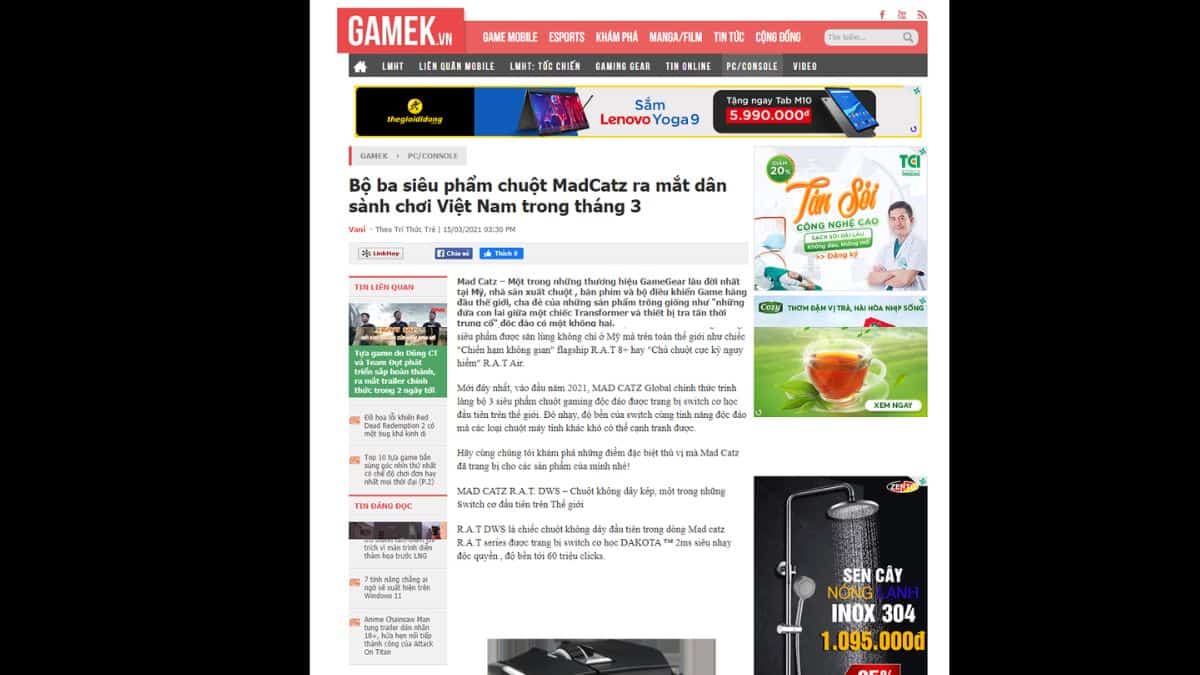 Bài PR trên GameK.vn của Patech tại PC/Console chuyên nghiệp