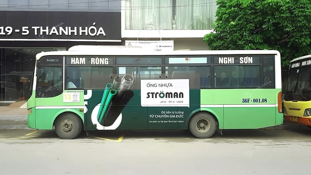 Các Hình Thức Quảng Cáo Xe Bus Tại Thanh Hóa- Quảng Cáo Leo Kính Xe Bus Dạng Die-Cut
