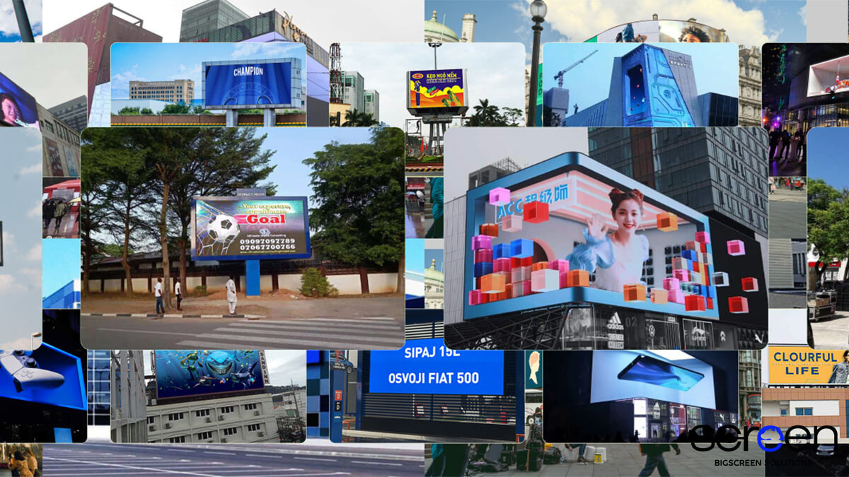 #100. Hình ảnh là tập hợp nhiều biển quảng cáo ngoài trời đa dạng từ truyền thống đến màn hình LED 3D hiện đại xuất hiện ở các thành phố khác nhau trên thế giới. 