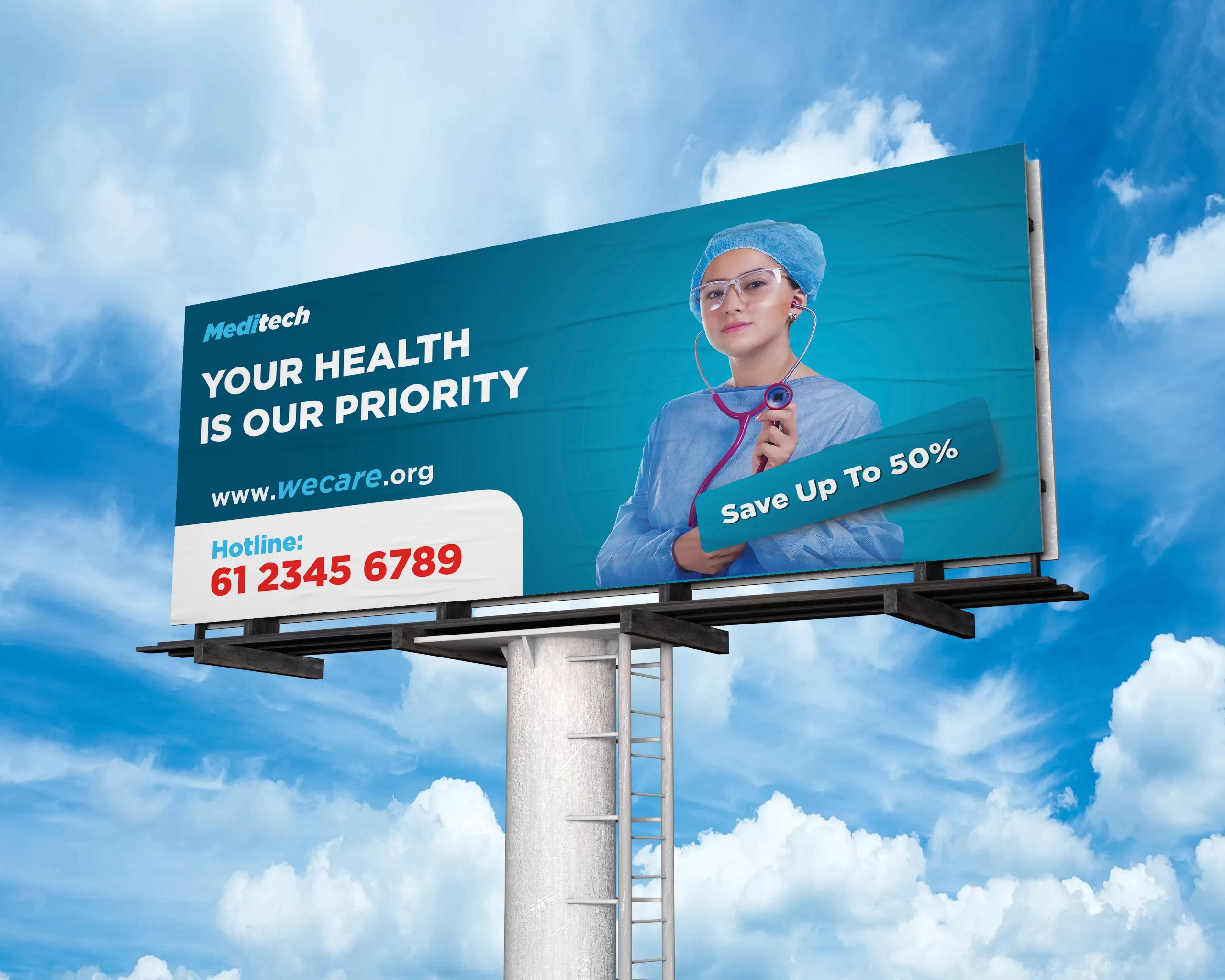 #40. Biển quảng cáo ngoài trời với thông tin giá sale off 50% 