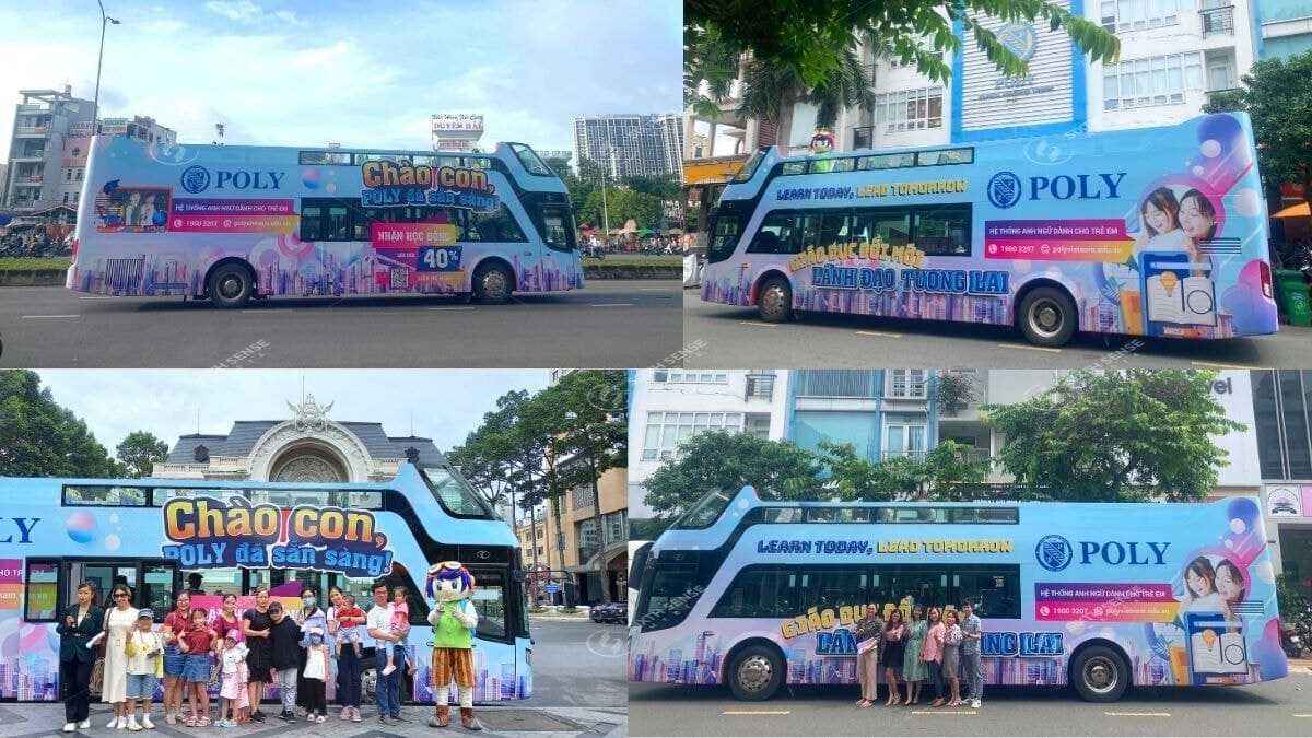 Quảng cáo Roadshow xe bus 2 tầng cho Trung tâm anh ngữ Poly