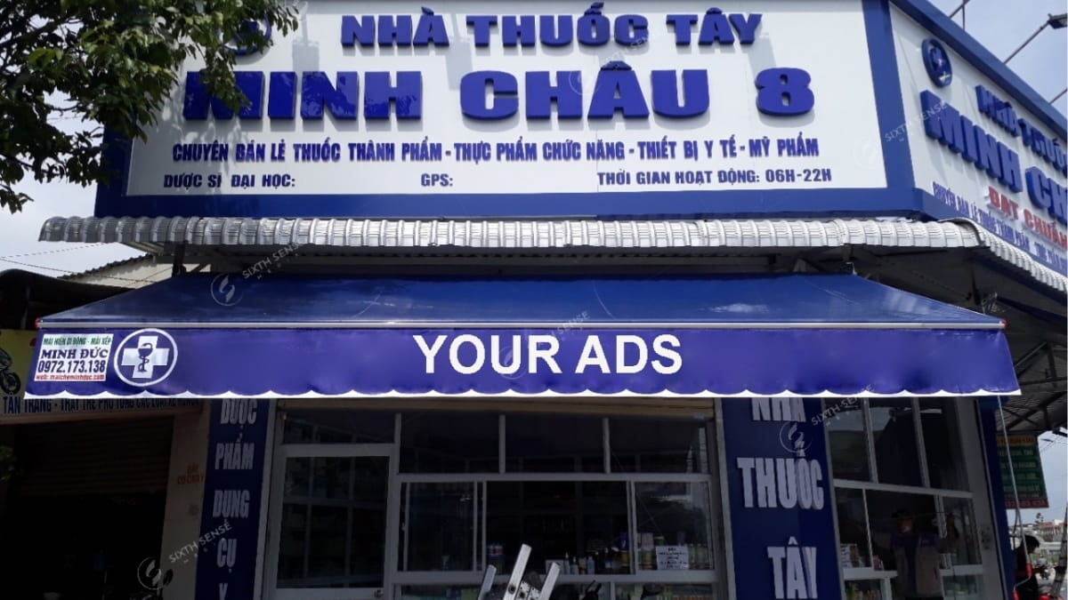 Quảng Cáo Trên Mái Hiên Và Khu Vực Mặt Tiền 